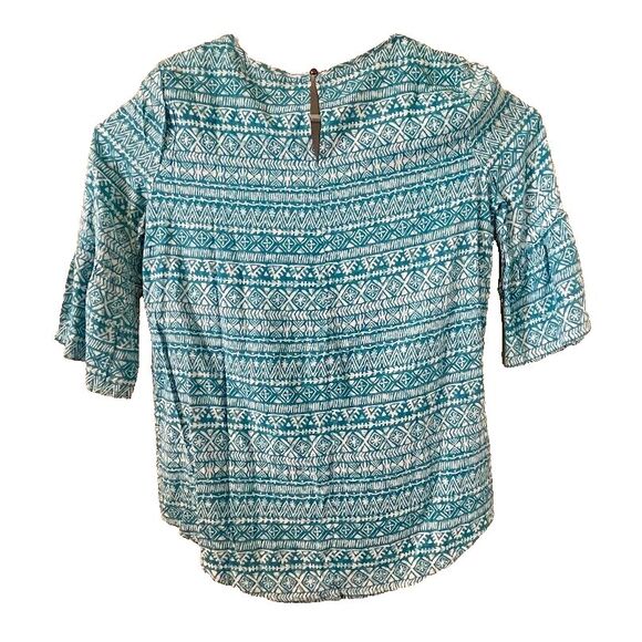 Karissa and Me Flare Sleeve Top Womens Small Teal Blue Aztec Print NEW - Picture 5 of 11